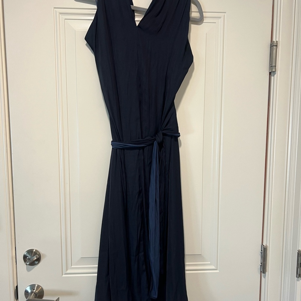 Banana Republic Navy V-Neck Midi Dress with Waist Tie